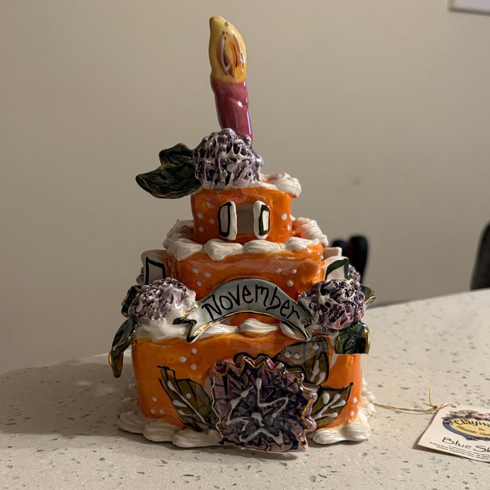 Blue Sky Clayworks Orange and Purple November Birthday Celebration Cake